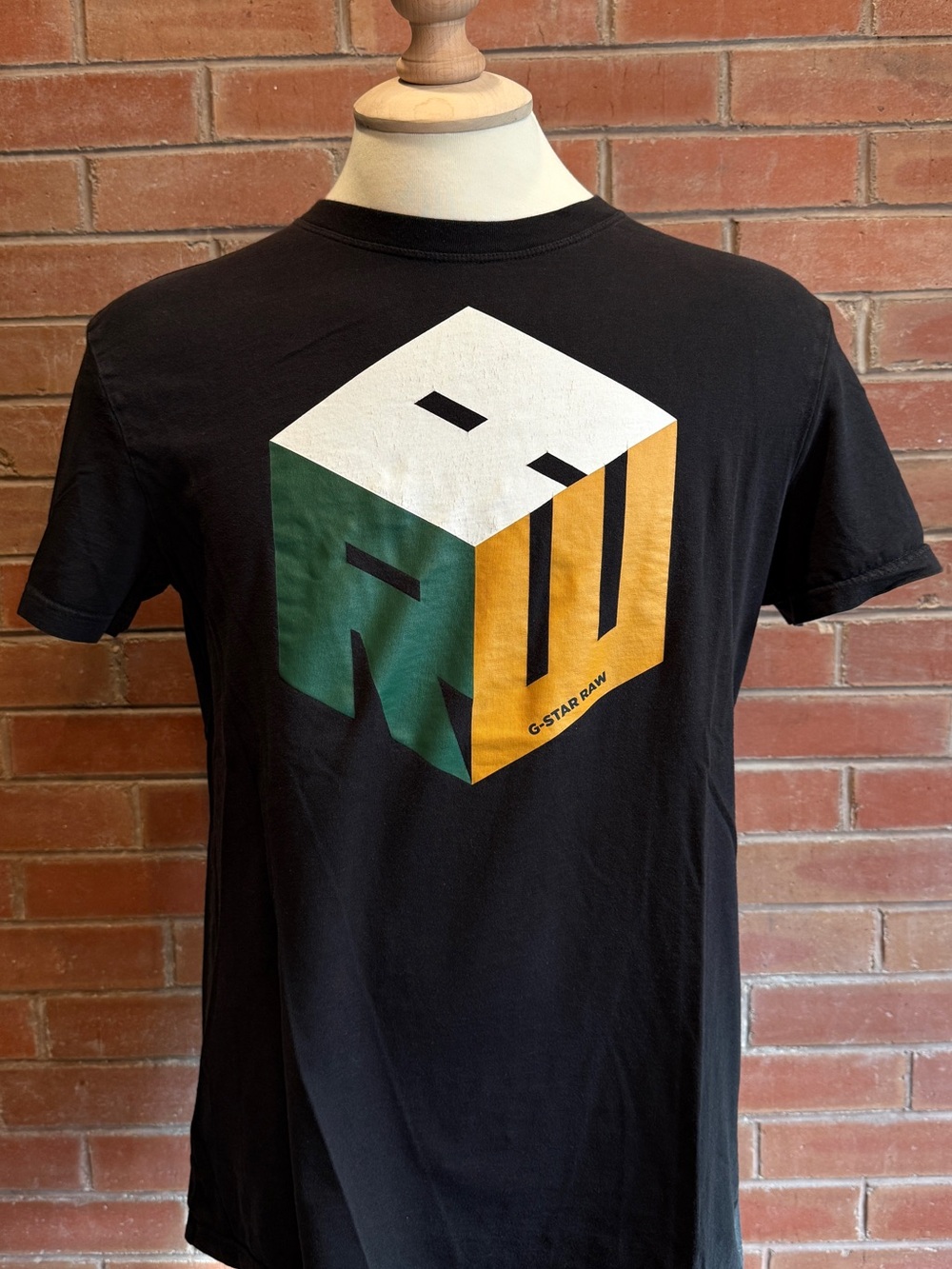 G-Star Black Tee with White, Green & Mustard Cube Graphic
